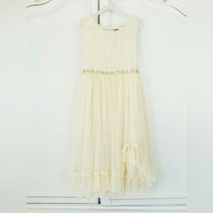 Girls April Cornell Ivory Sleeveless Net Ruffle Special Occasion Dress 9 10